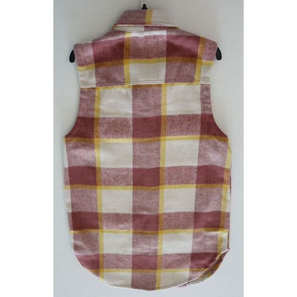 Love Tree Women's Sz L Pink/White Plaid Long Button Down Vest - Picture 7 of 7